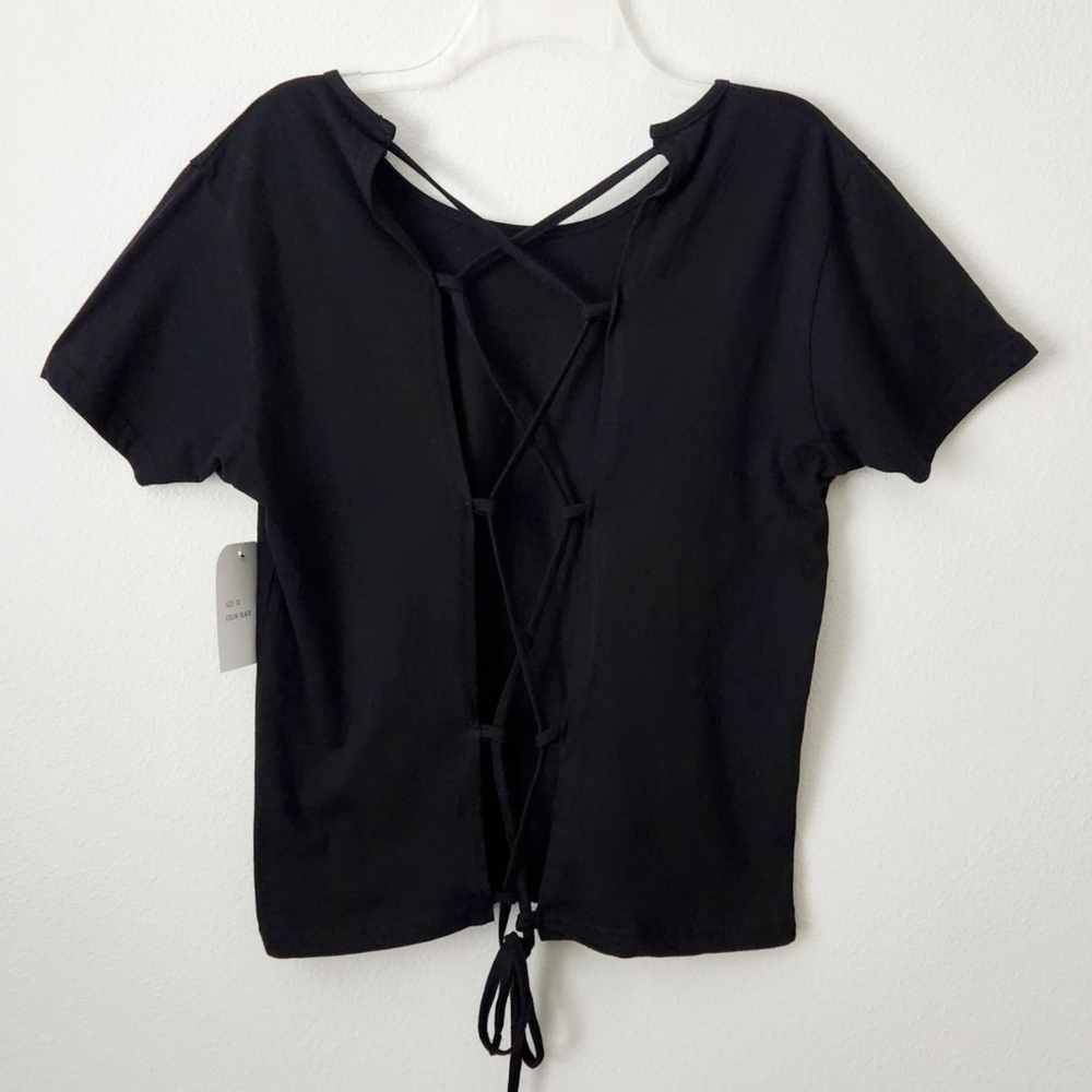 On Fire Black 100% Cotton Short Sleeve T-Shirt With Lace-Up Back, Size XL - Picture 14 of 16